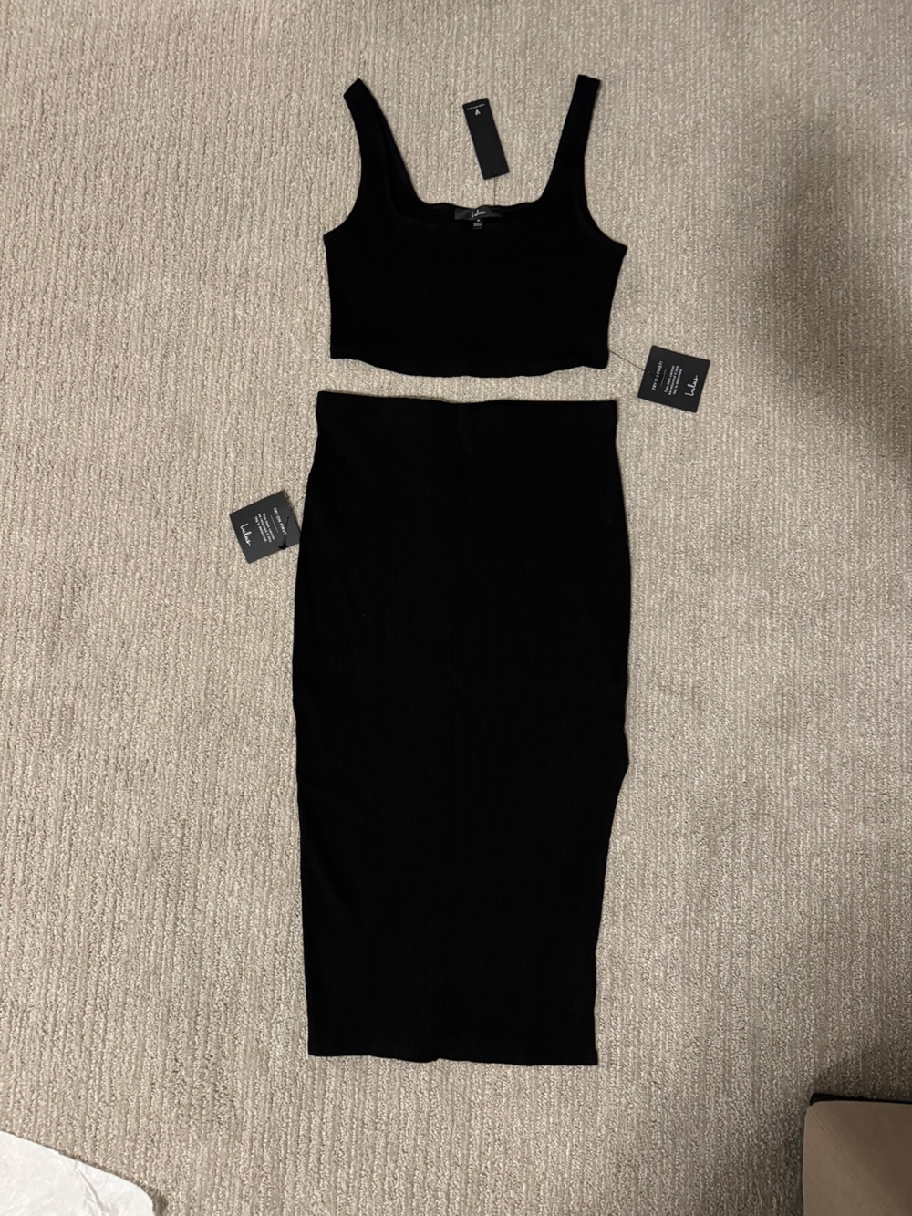 Lulu's Black Knit Midi Skirt Set